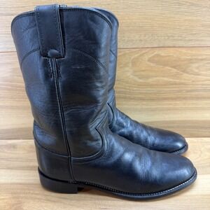 JUSTIN BOOTS Vintage Western Boots Womens 6.5 B Black Leather Roper Mid Calf